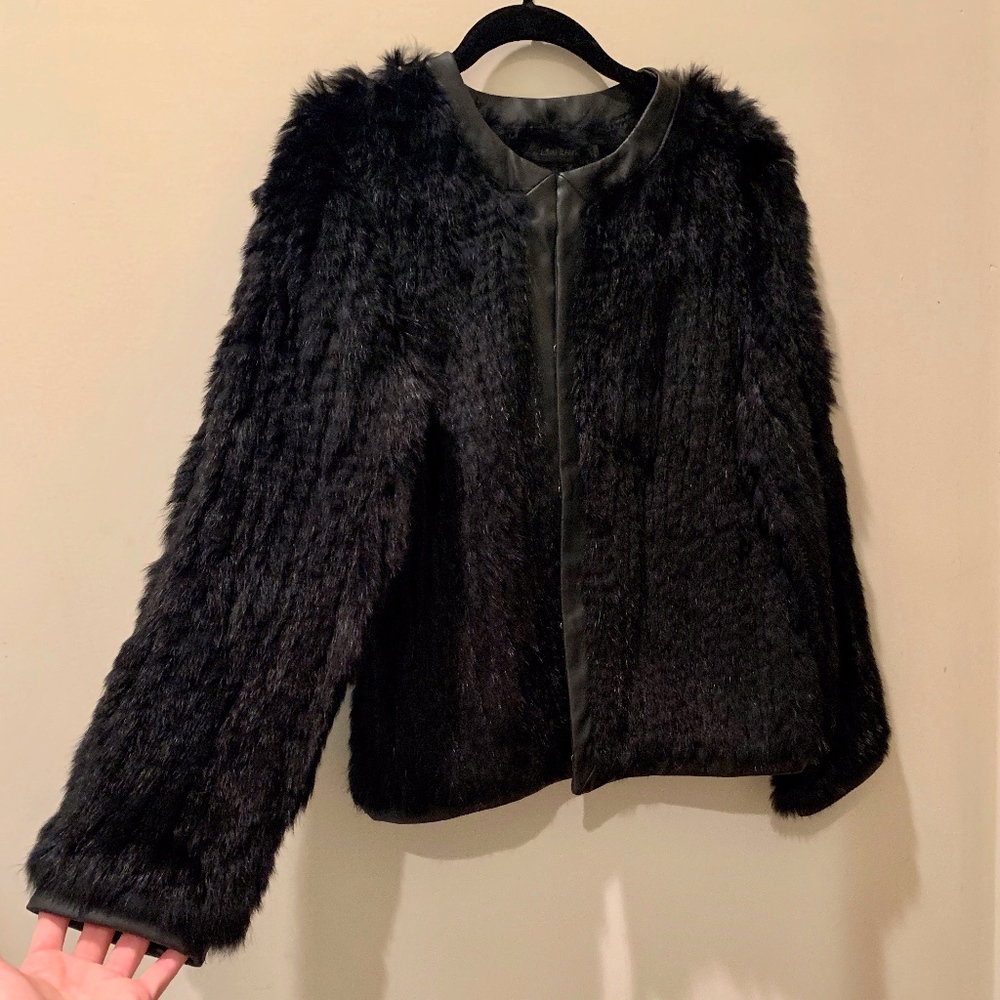 Love Token Fur Jacket with Faux Leather Trim